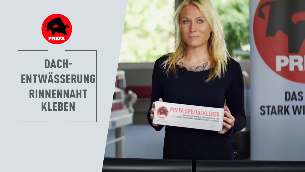 Miniaturebillede til YouTube-videoen fra PREFA Academy-kanalen »Limning af tagrendesamling«